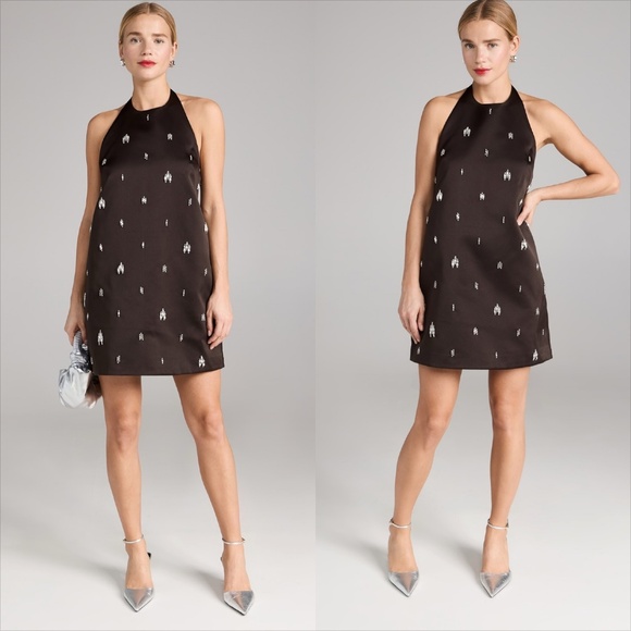 A.L.C Sophia crystal embellished satin halter neck mini dress - Picture 1 of 7
